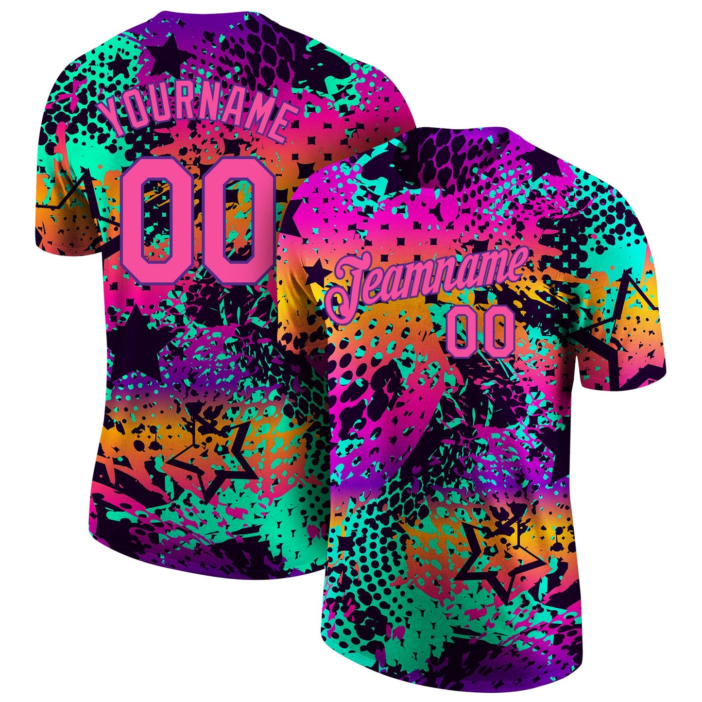 Custom Graffiti Pattern Pink-Purple 3D Performance T-Shirt - Main View