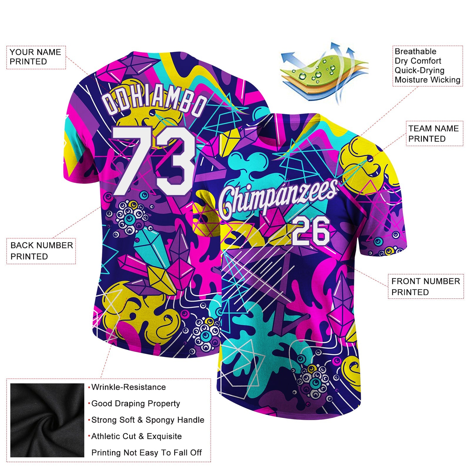 Custom Graffiti Pattern White-Purple 3D Performance T-Shirt view 2