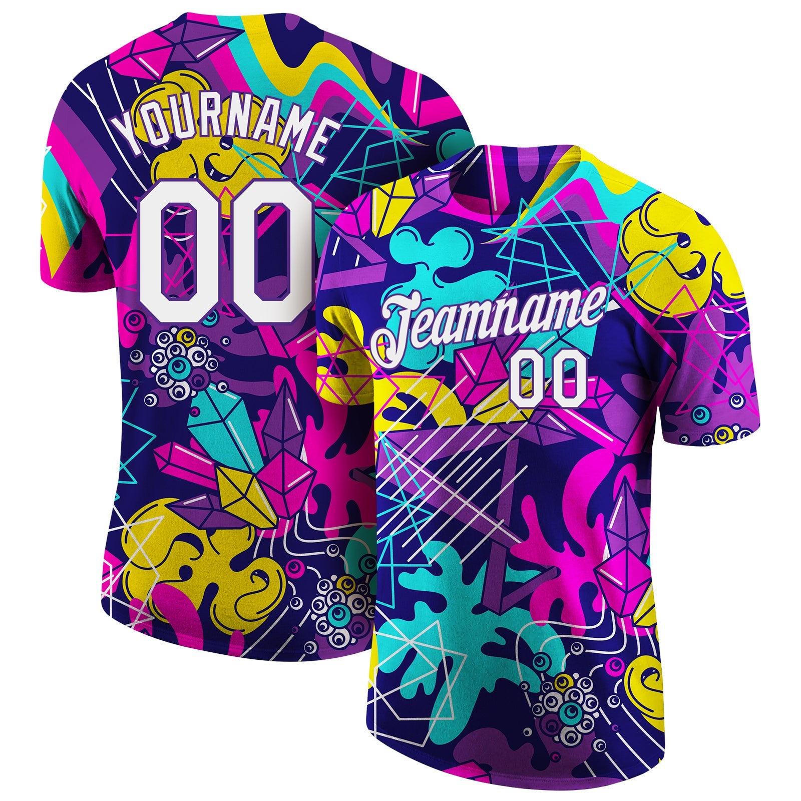 Custom Graffiti Pattern White-Purple 3D Performance T-Shirt - Main View