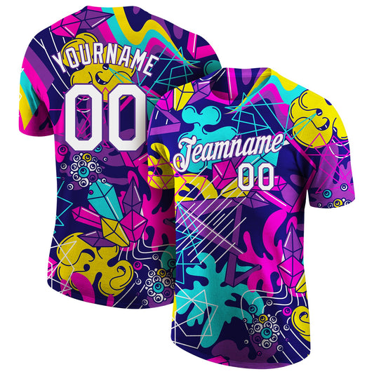 Custom Graffiti Pattern White-Purple 3D Performance T-Shirt - Main View