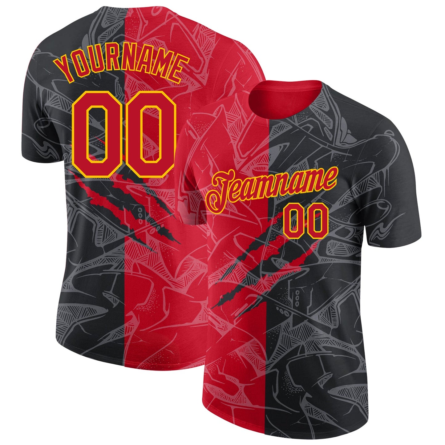 Custom Graffiti Pattern Red-Gold 3D Performance T-Shirt - Main View