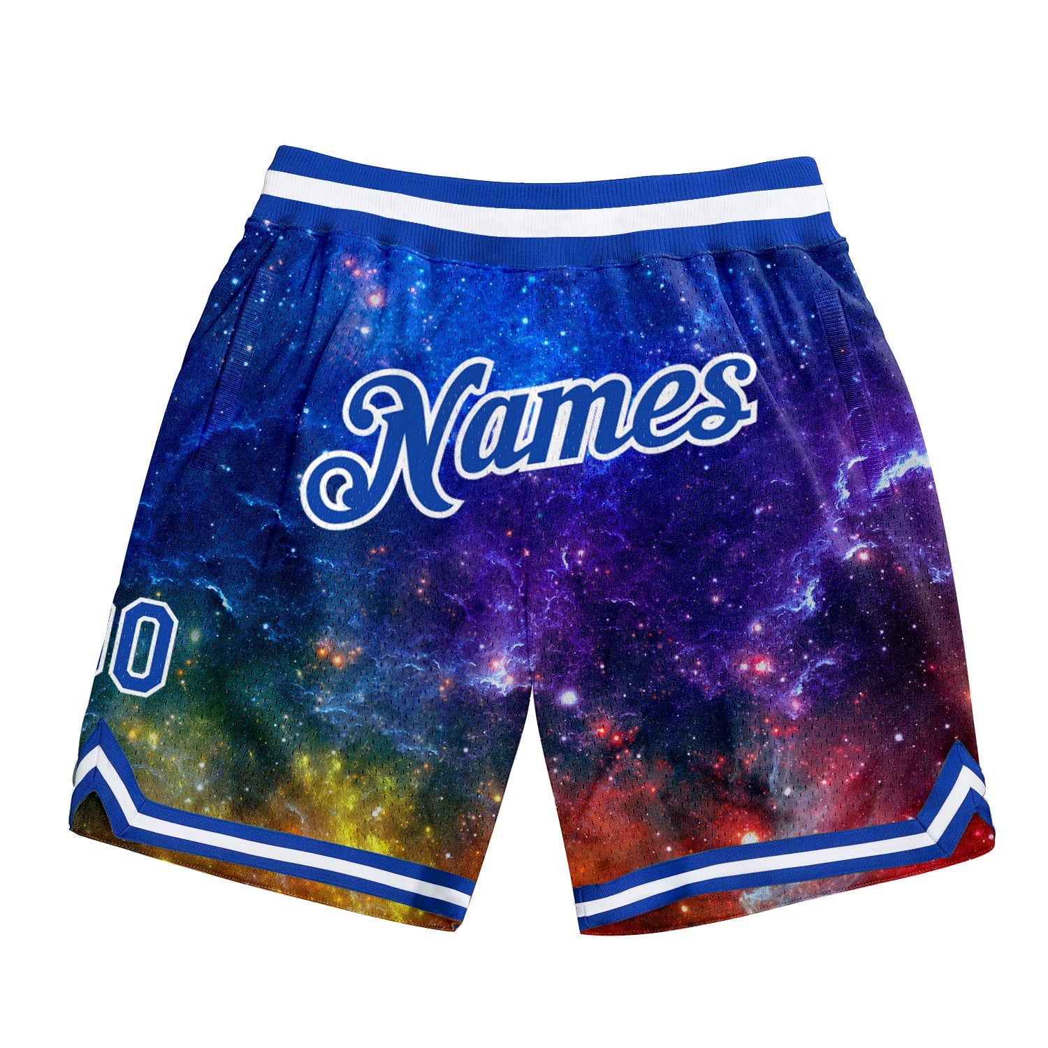 Custom Galactic Royal-White 3D Authentic Basketball Shorts - Main View