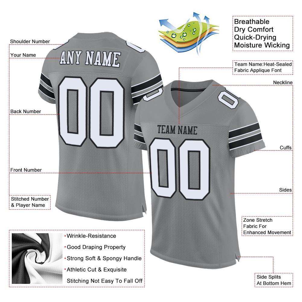 Custom Gray White-Black Mesh Authentic Football Jersey view 4