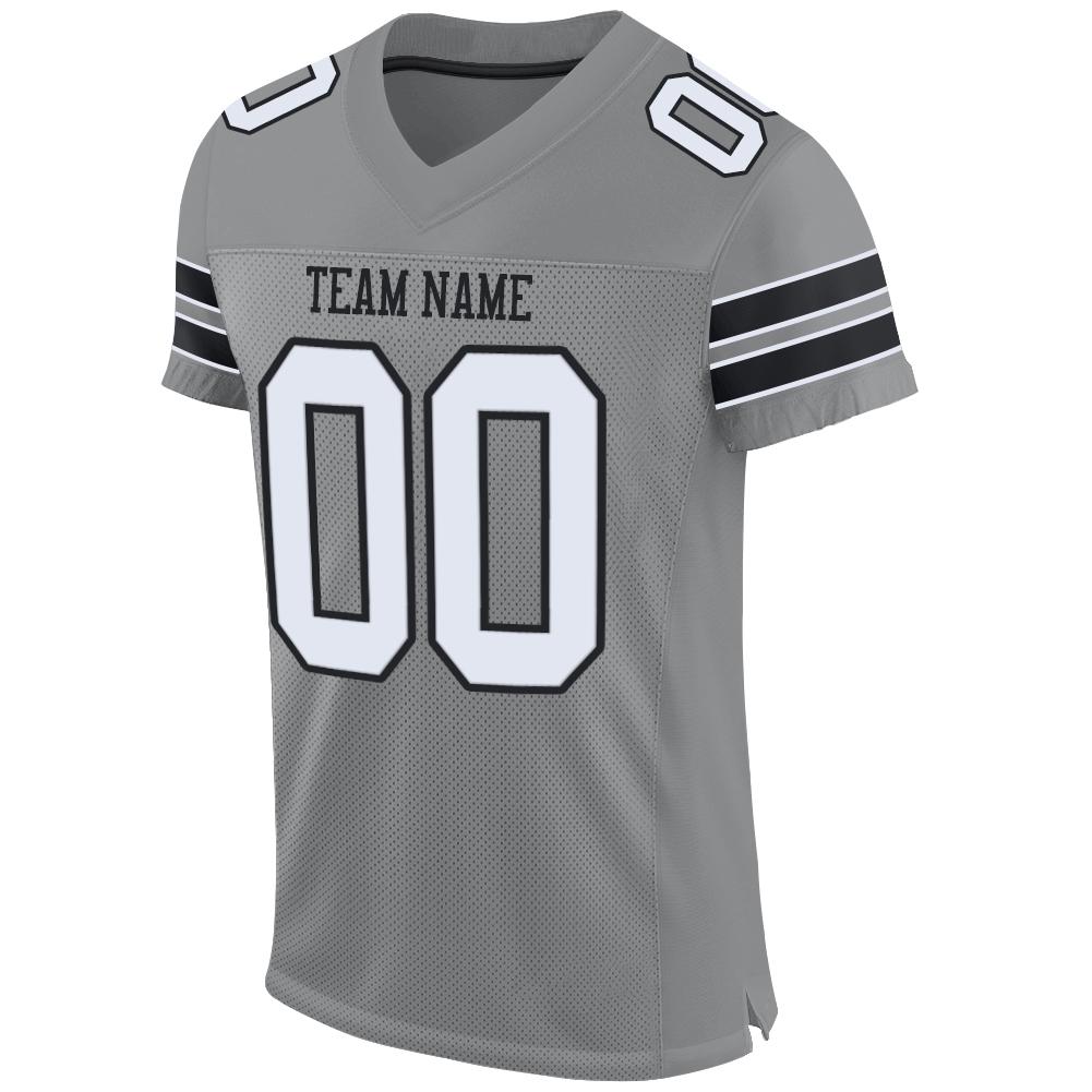 Custom Gray White-Black Mesh Authentic Football Jersey view 2