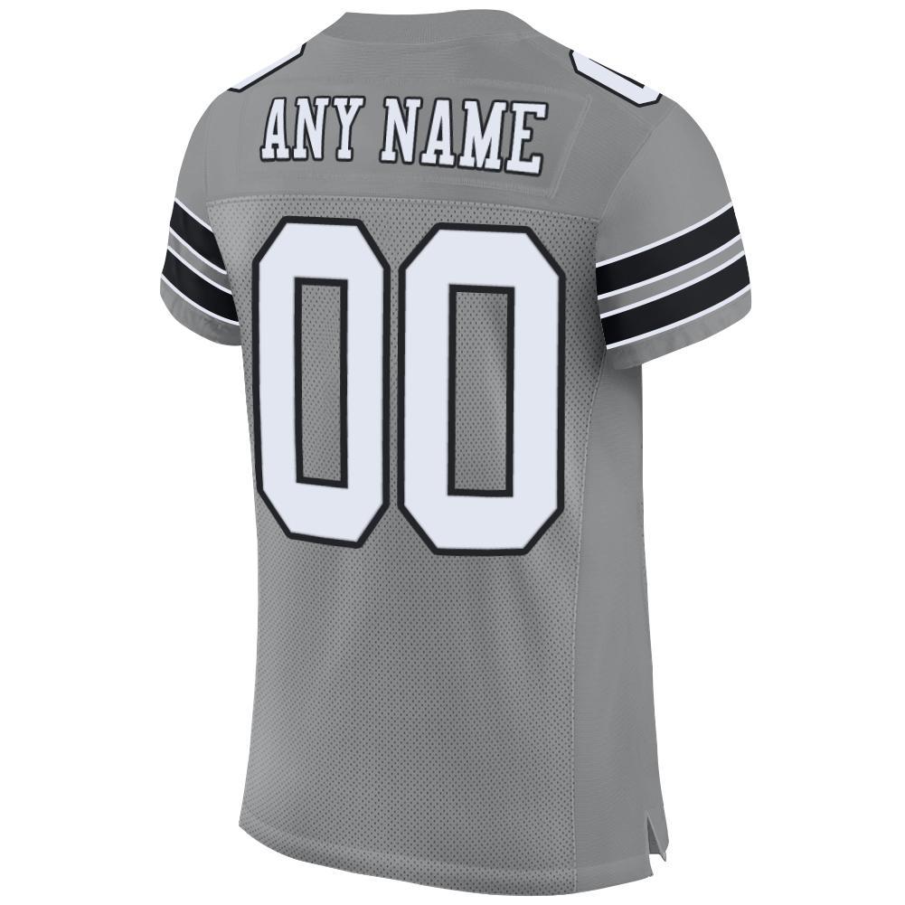 Custom Gray White-Black Mesh Authentic Football Jersey view 3