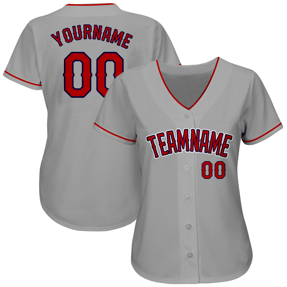Custom Gray Red-Navy Authentic Baseball Jersey view 2