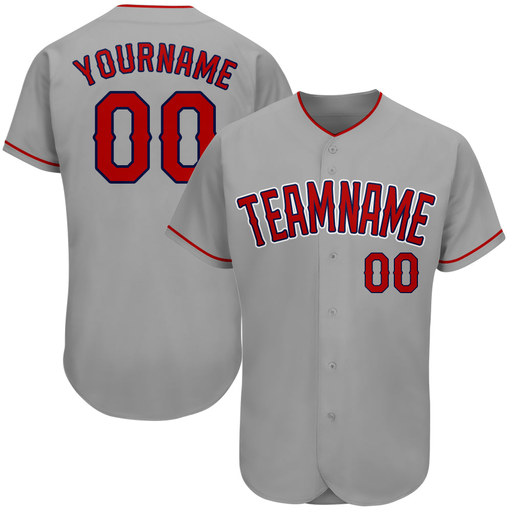 Custom Gray Red-Navy Authentic Baseball Jersey - Main View