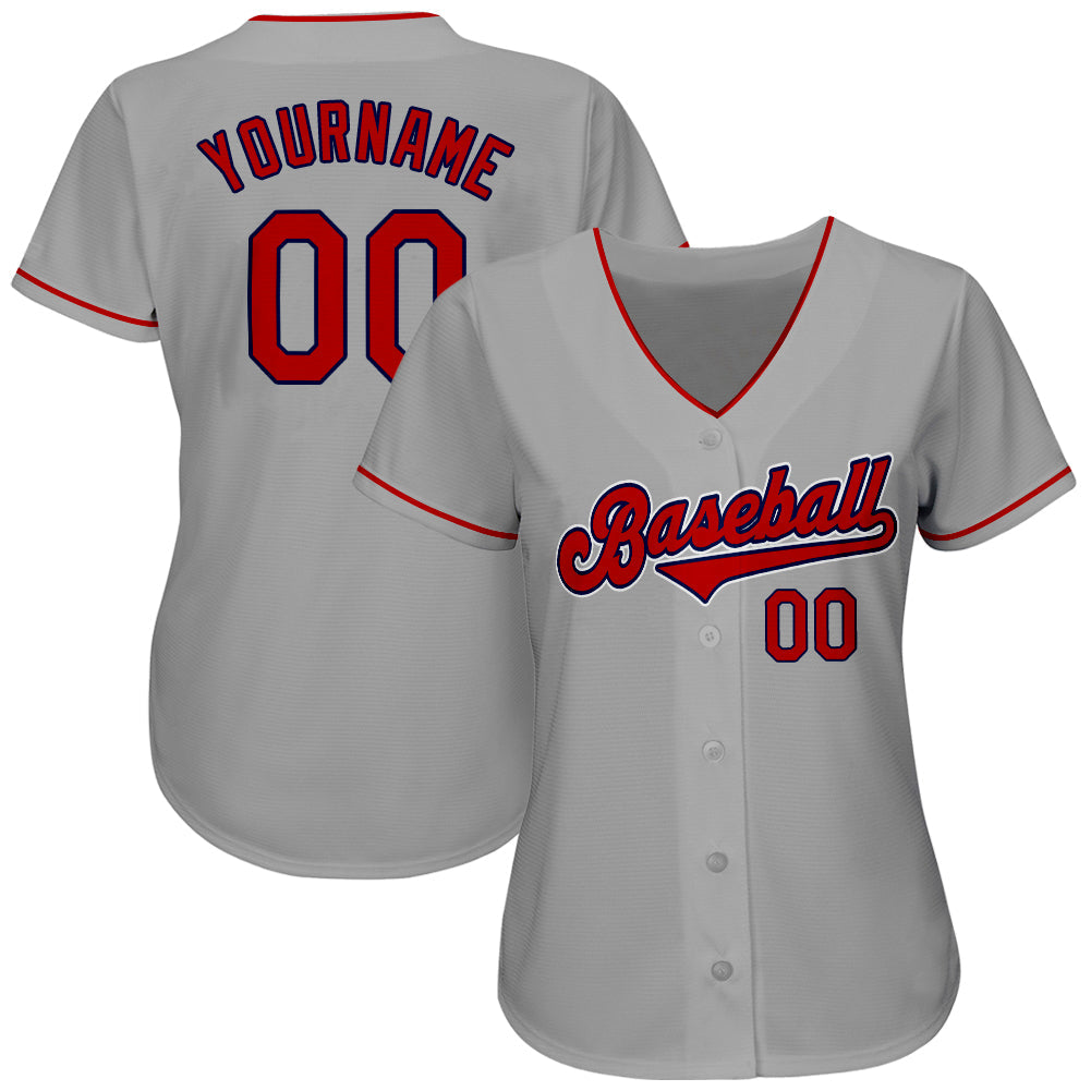 Custom Gray Red-Navy Authentic Baseball Jersey view 2