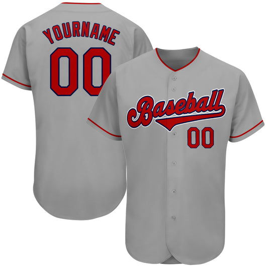 Custom Gray Red-Navy Authentic Baseball Jersey - Main View