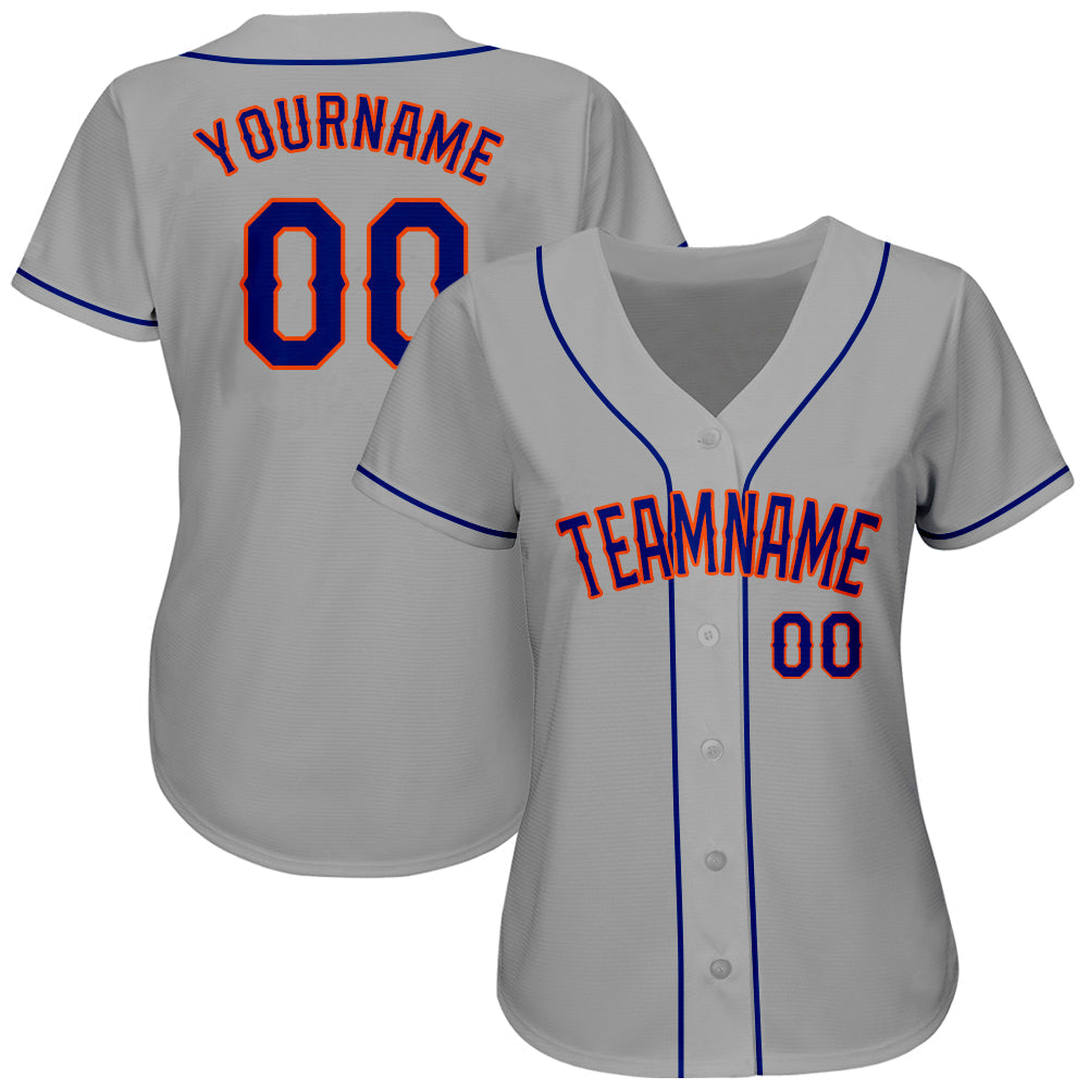 Custom Gray Royal-Orange Authentic Baseball Jersey view 2