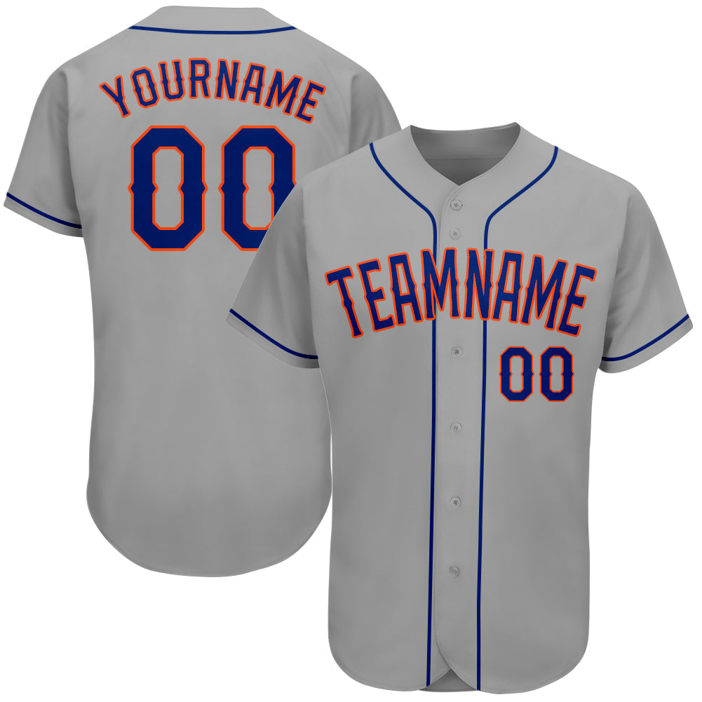 Custom Gray Royal-Orange Authentic Baseball Jersey - Main View