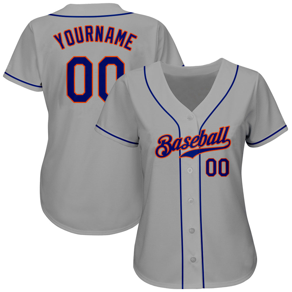 Custom Gray Royal-Orange Authentic Baseball Jersey view 2