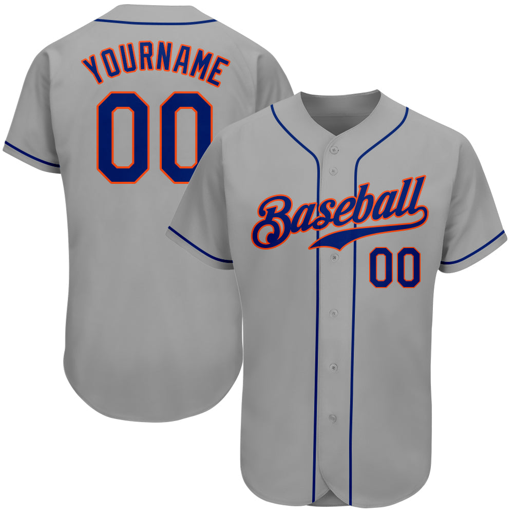 Custom Gray Royal-Orange Authentic Baseball Jersey - Main View
