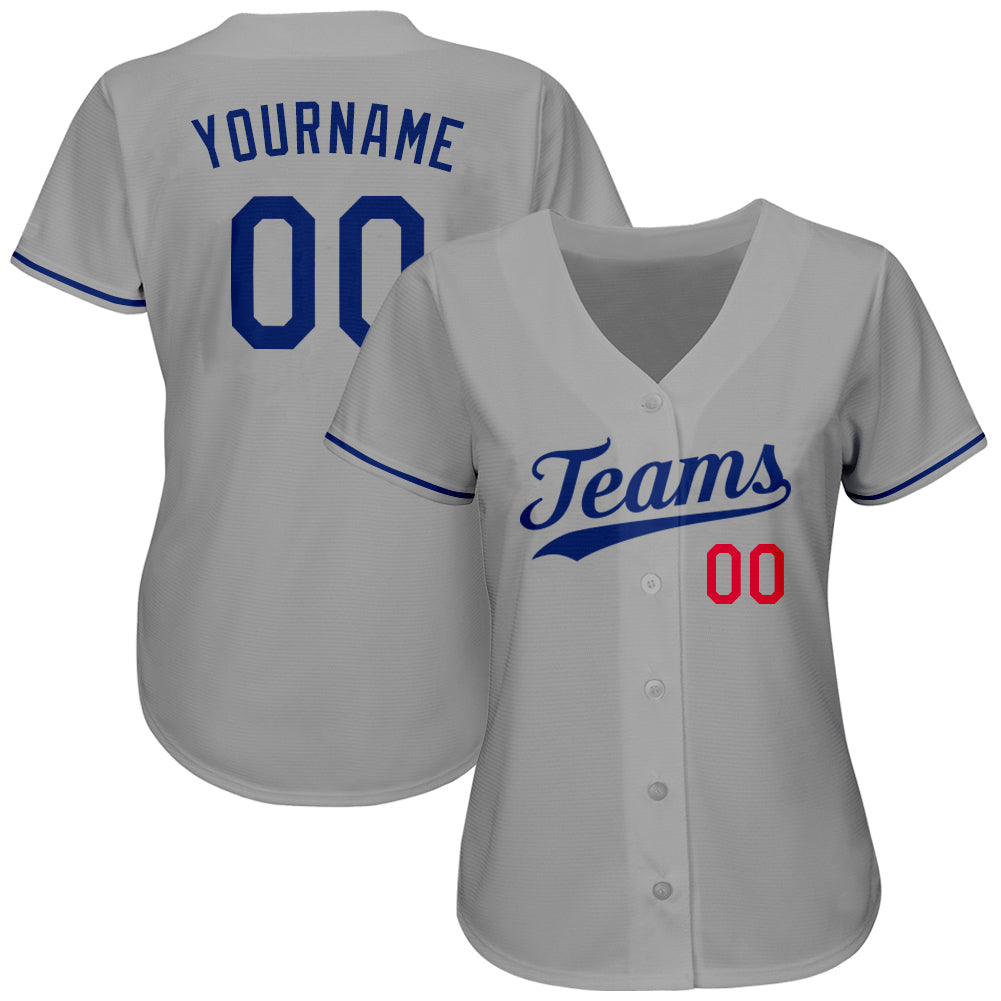Custom Gray Royal-Red Authentic Baseball Jersey view 2