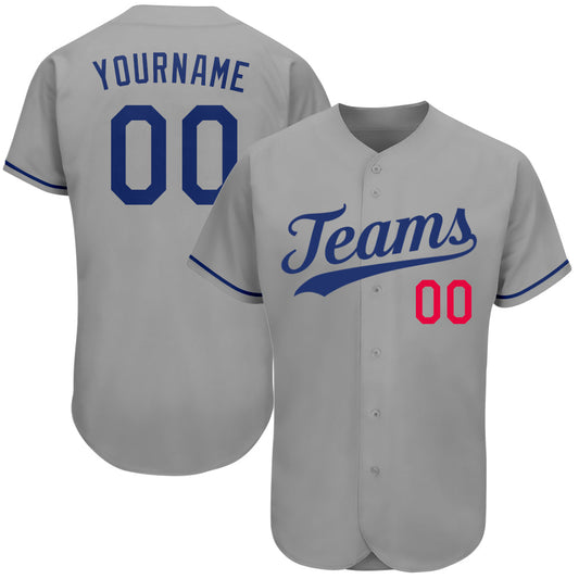 Custom Gray Royal-Red Authentic Baseball Jersey - Main View