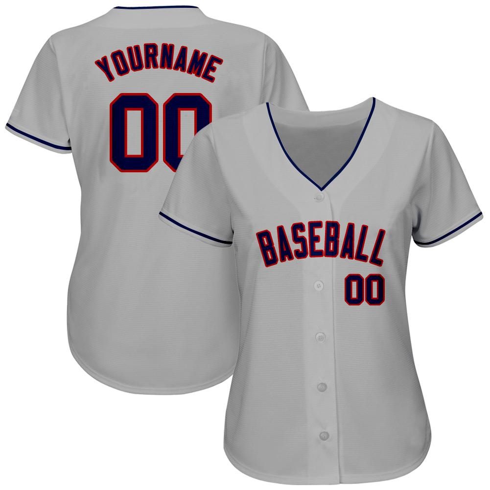 Custom Gray Navy-Red Authentic Baseball Jersey view 2