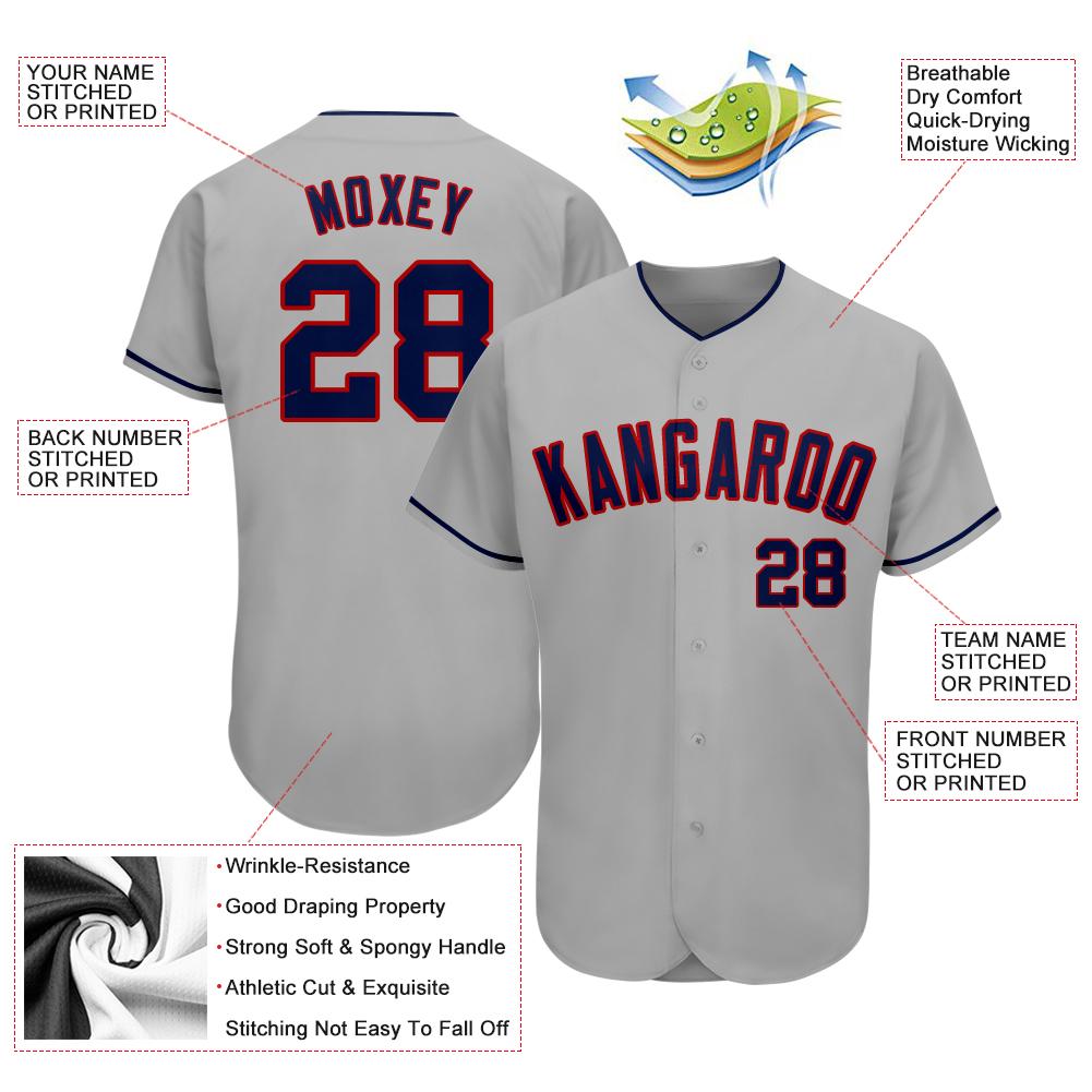 Custom Gray Navy-Red Authentic Baseball Jersey view 3