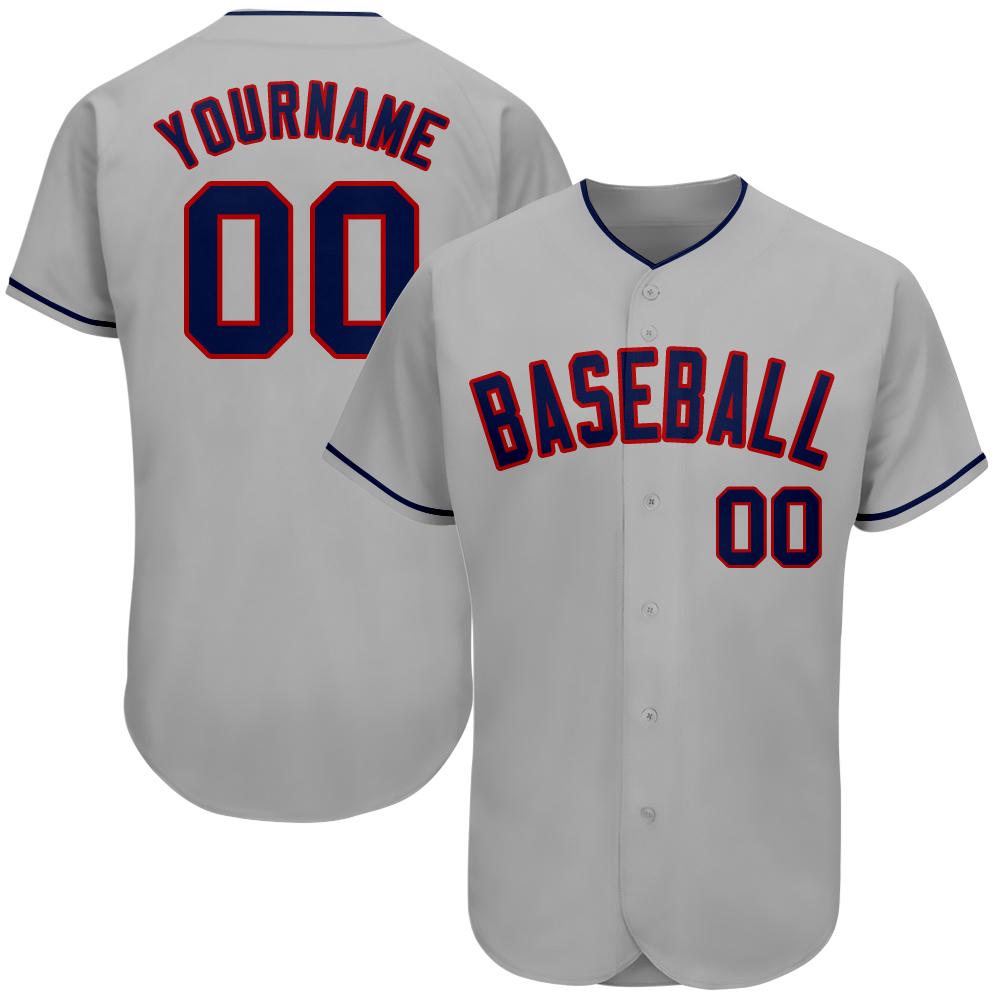 Custom Gray Navy-Red Authentic Baseball Jersey - Main View