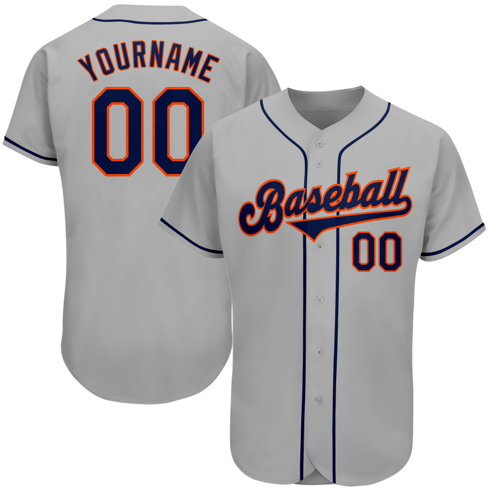 Custom Gray Navy-Orange Authentic Baseball Jersey - Main View