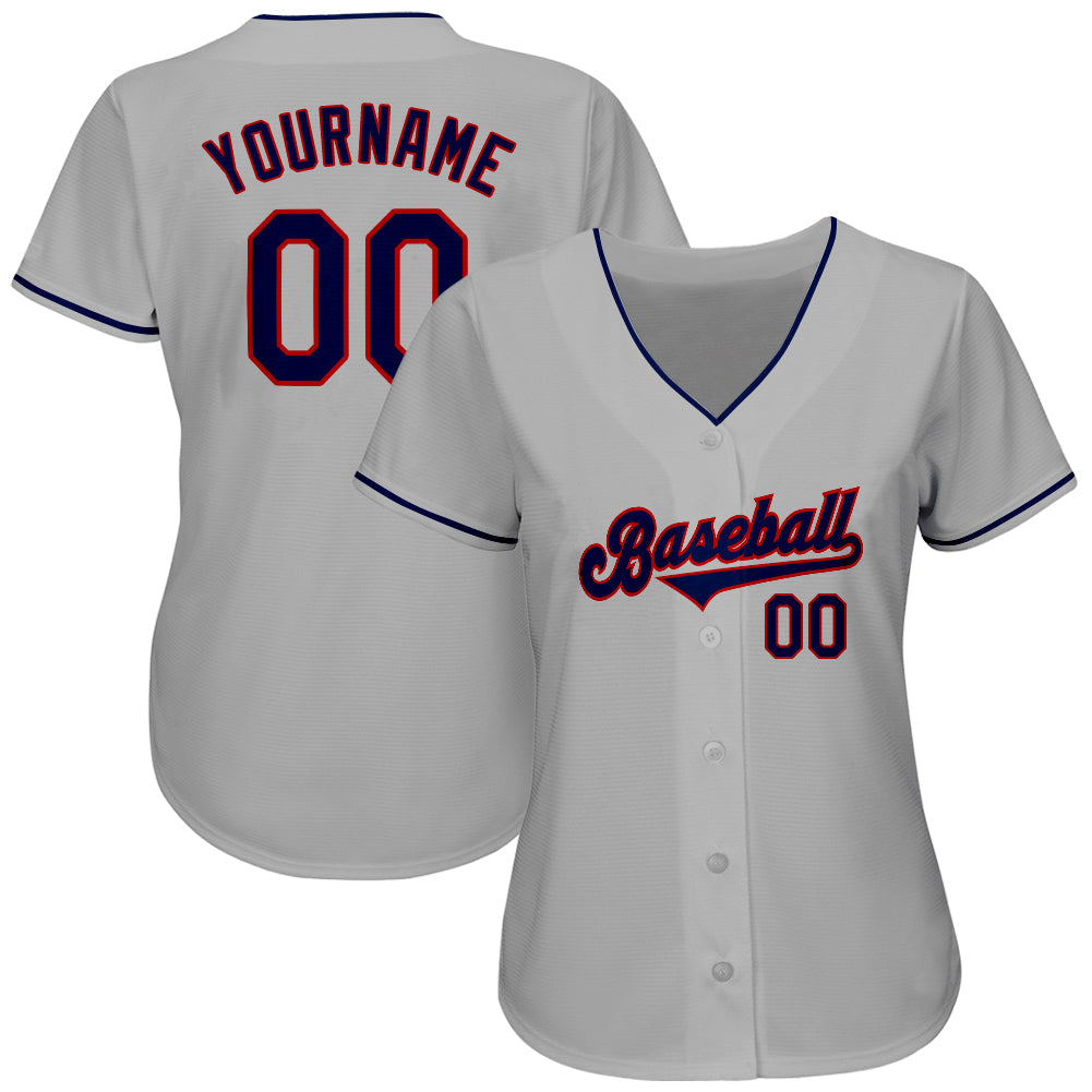 Custom Gray Navy-Red Authentic Baseball Jersey view 2
