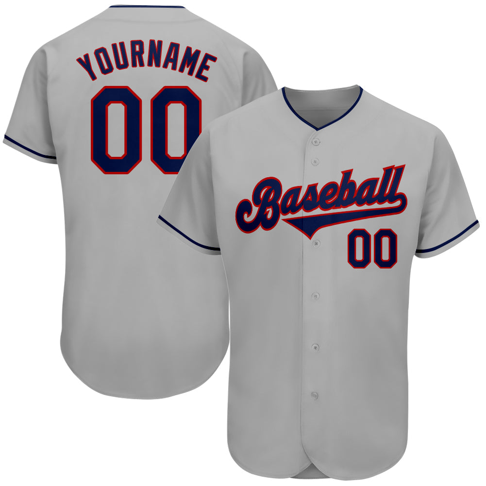 Custom Gray Navy-Red Authentic Baseball Jersey - Main View