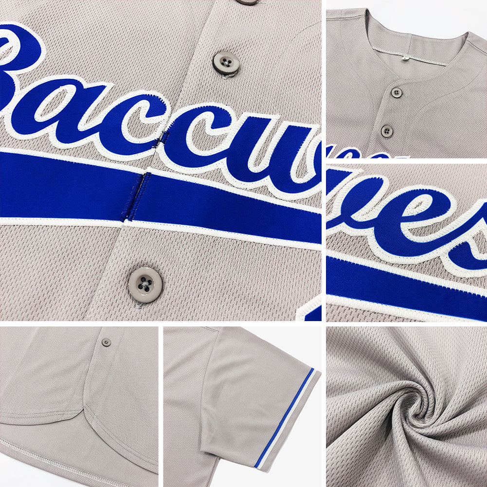Custom Gray Navy-Orange Authentic Baseball Jersey view 6