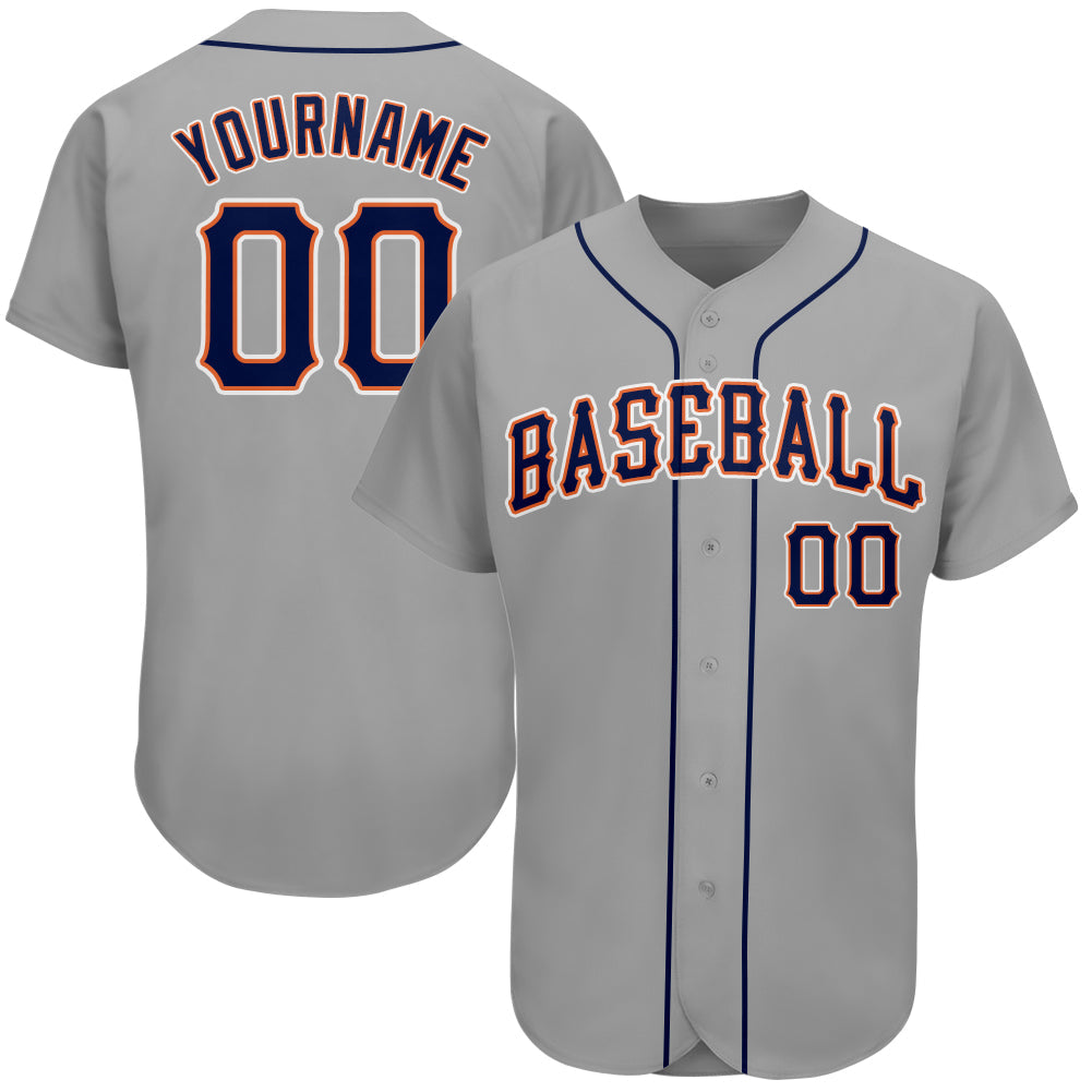 Custom Gray Navy-Orange Authentic Baseball Jersey - Main View