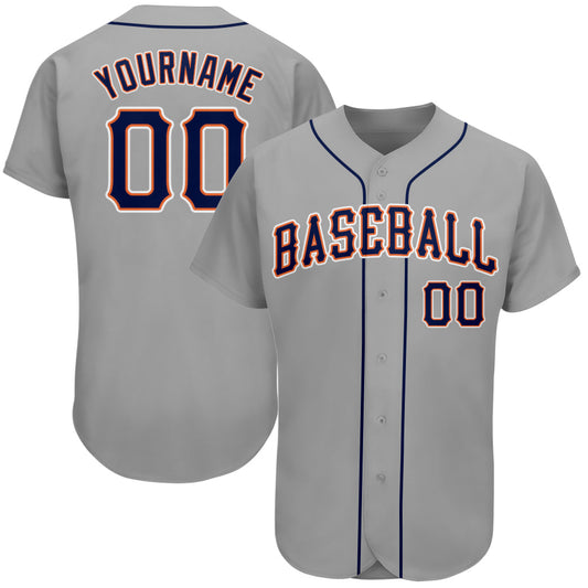 Custom Gray Navy-Orange Authentic Baseball Jersey - Main View