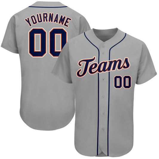 Custom Gray Navy-Orange Authentic Baseball Jersey - Main View
