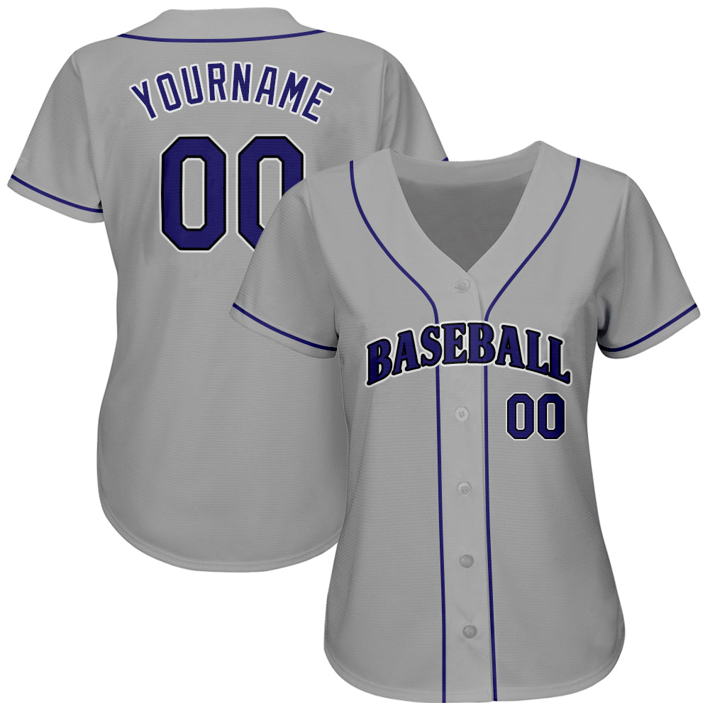Custom Gray Purple-Black Authentic Baseball Jersey view 2