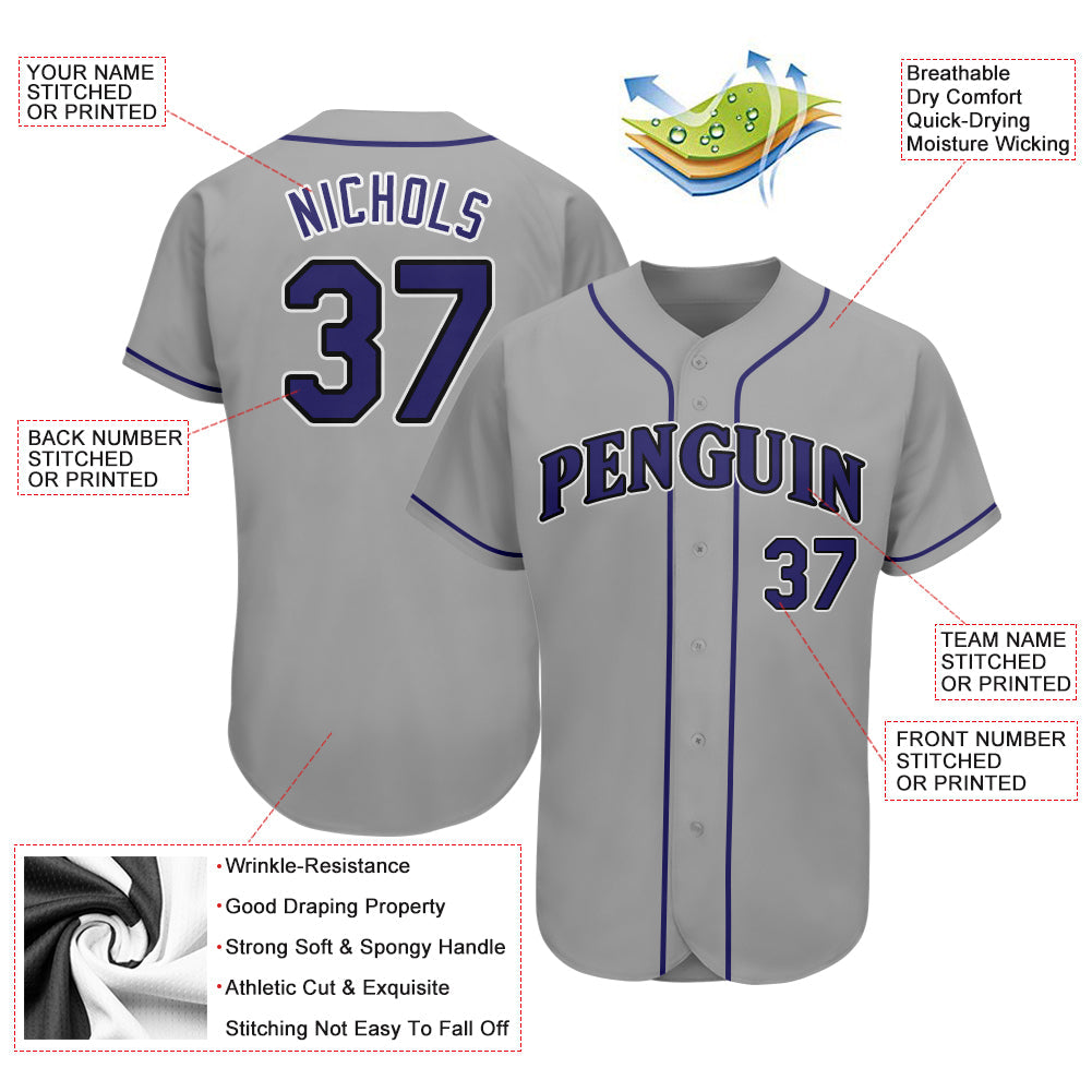 Custom Gray Purple-Black Authentic Baseball Jersey view 3