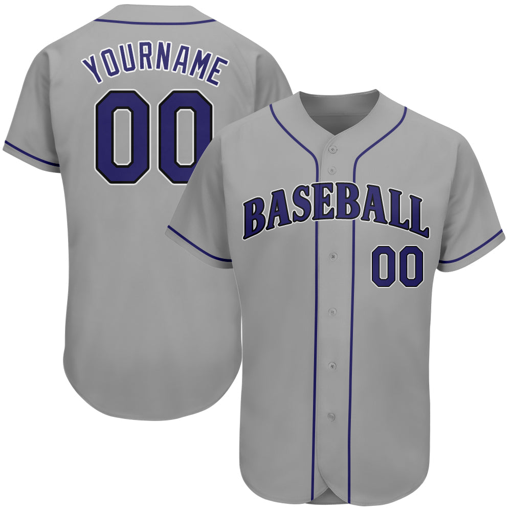 Custom Gray Purple-Black Authentic Baseball Jersey - Main View