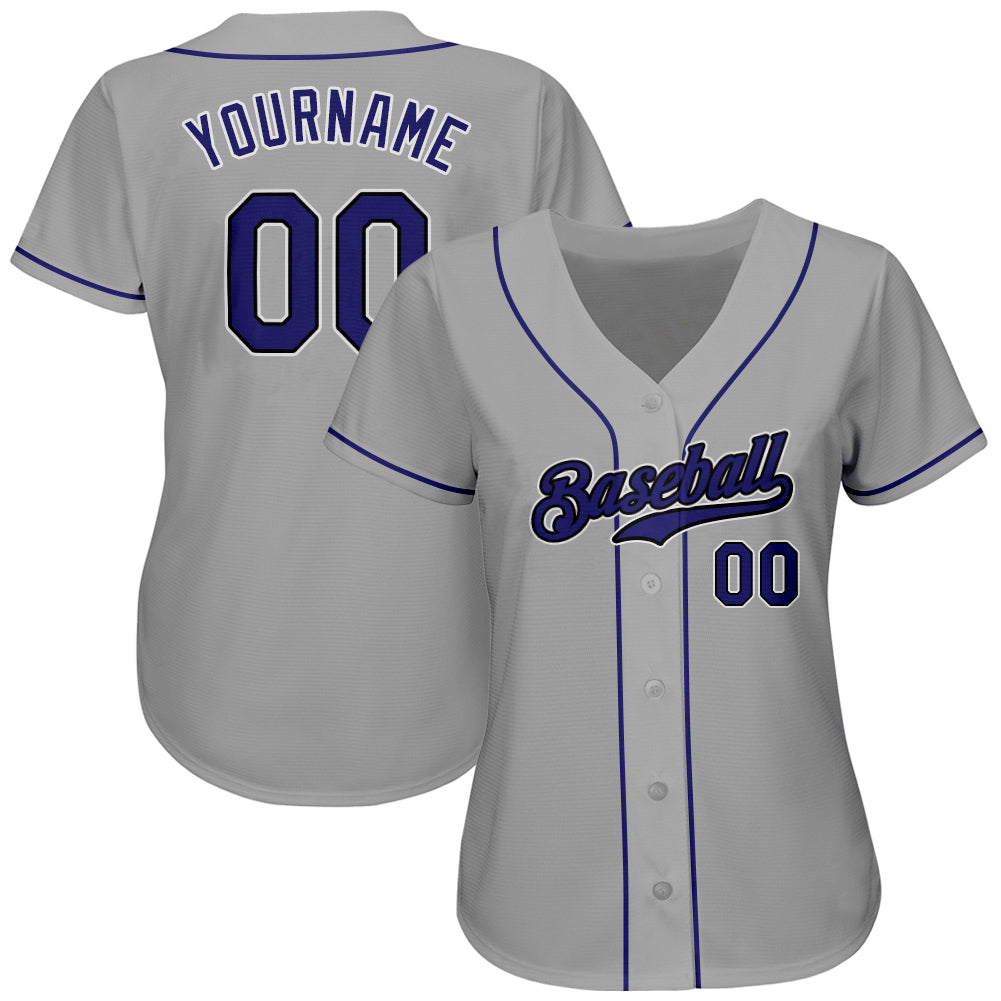 Custom Gray Purple-Black Authentic Baseball Jersey view 2