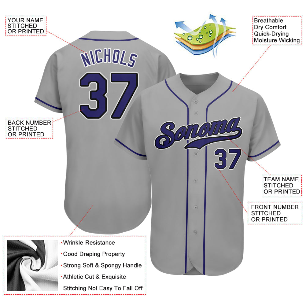Custom Gray Purple-Black Authentic Baseball Jersey view 3
