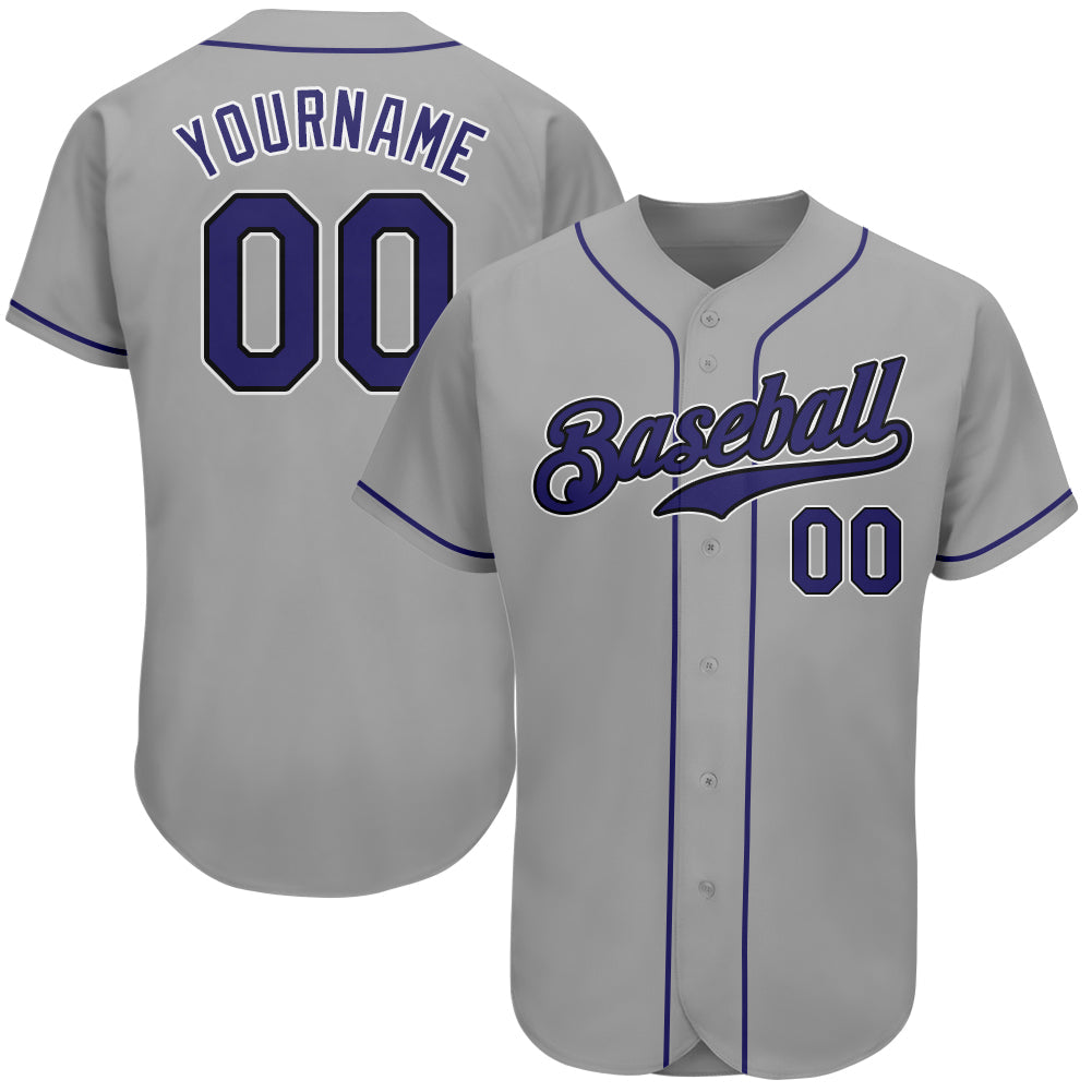 Custom Gray Purple-Black Authentic Baseball Jersey - Main View