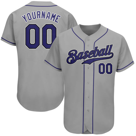 Custom Gray Purple-Black Authentic Baseball Jersey - Main View