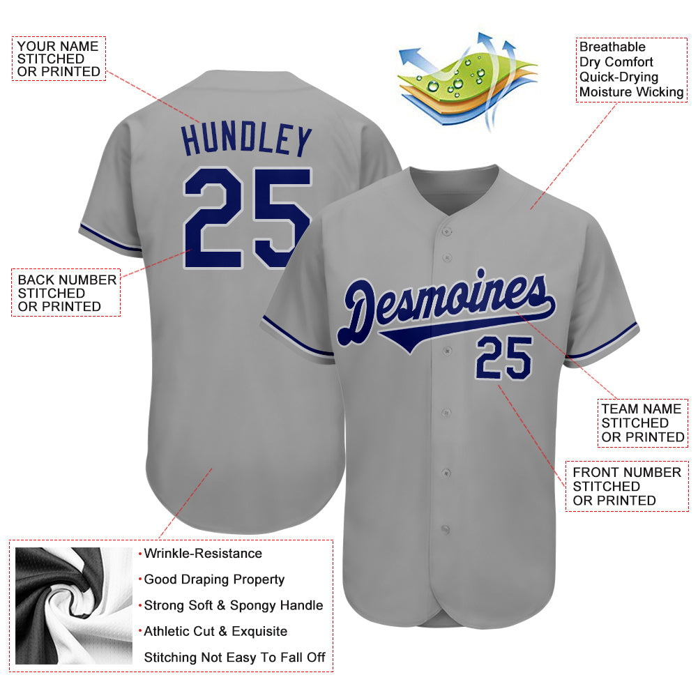 Custom Gray Royal-White Authentic Baseball Jersey view 3