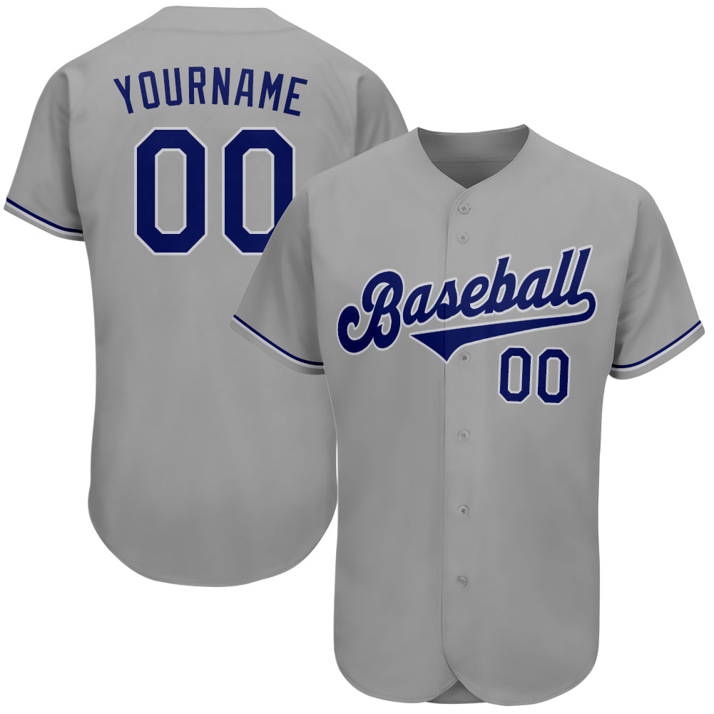 Custom Gray Royal-White Authentic Baseball Jersey - Main View