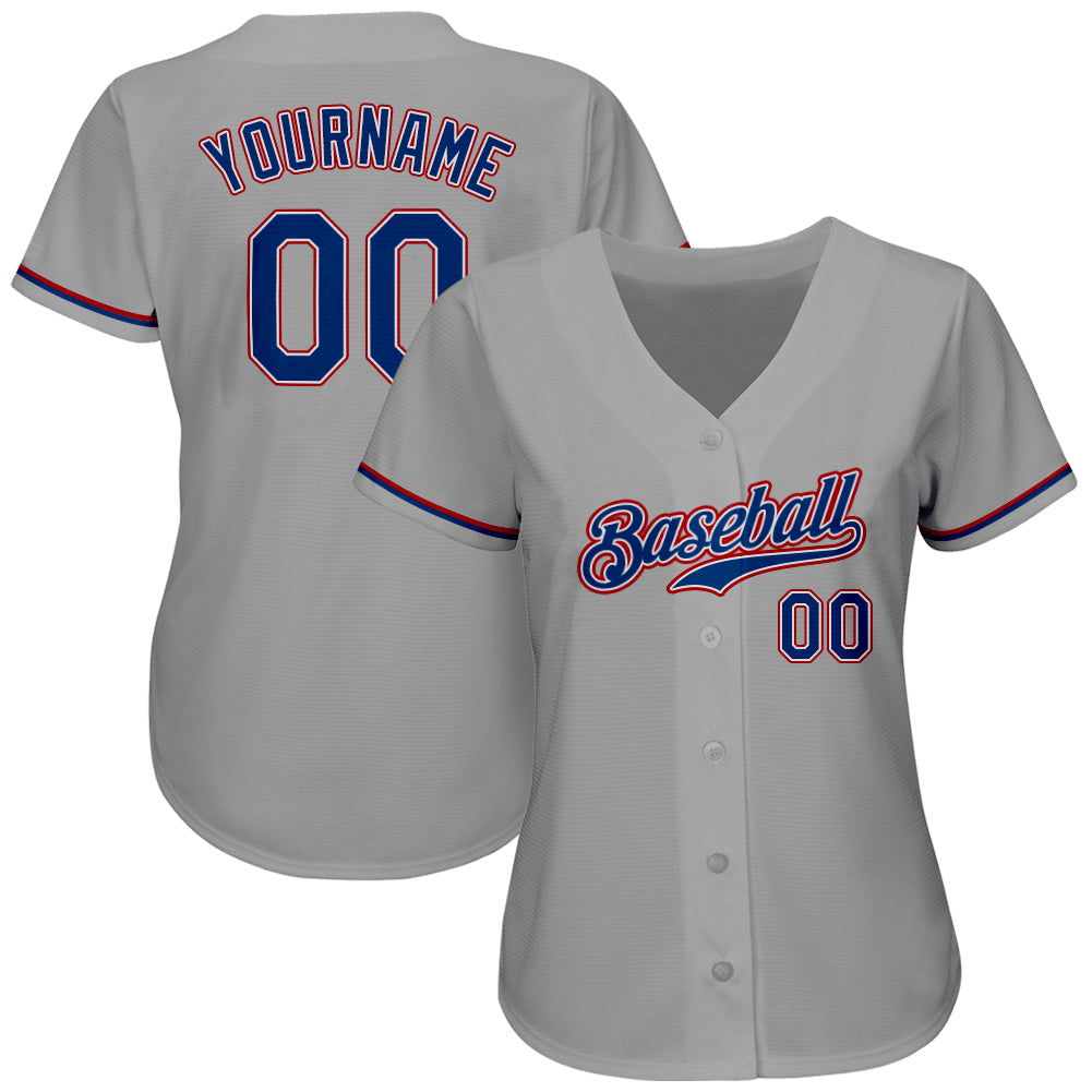 Custom Gray Royal-Red Authentic Baseball Jersey view 2