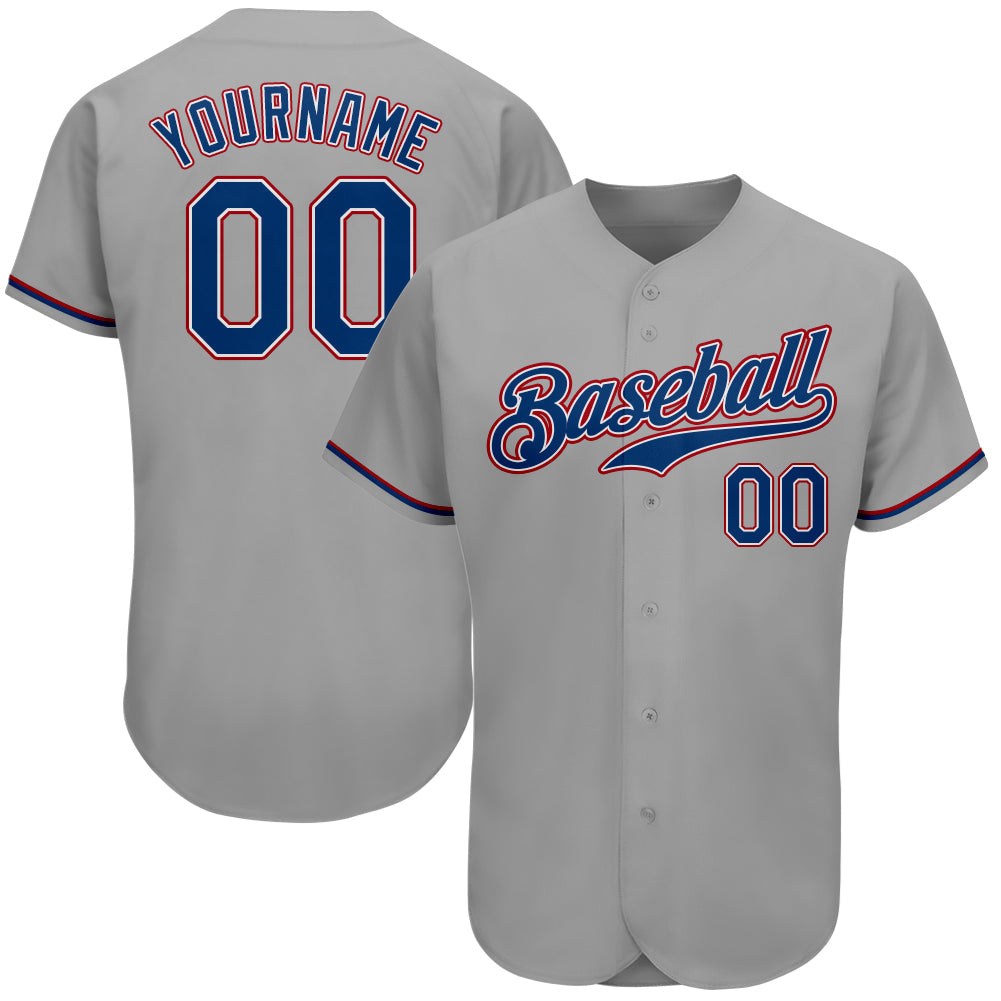 Custom Gray Royal-Red Authentic Baseball Jersey - Main View
