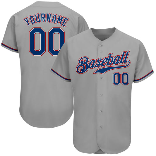 Custom Gray Royal-Red Authentic Baseball Jersey - Main View