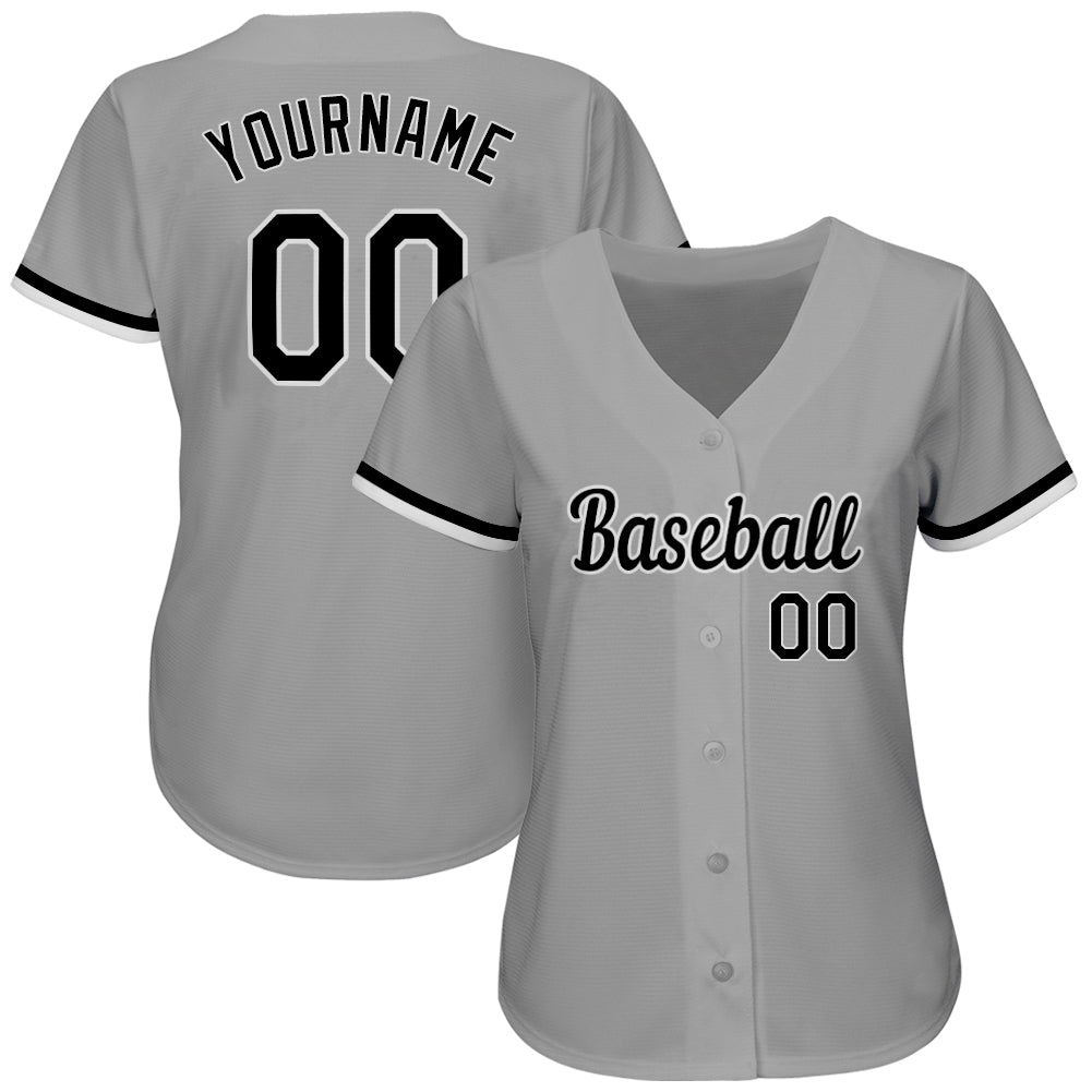 Custom Gray Black-White Authentic Baseball Jersey view 2
