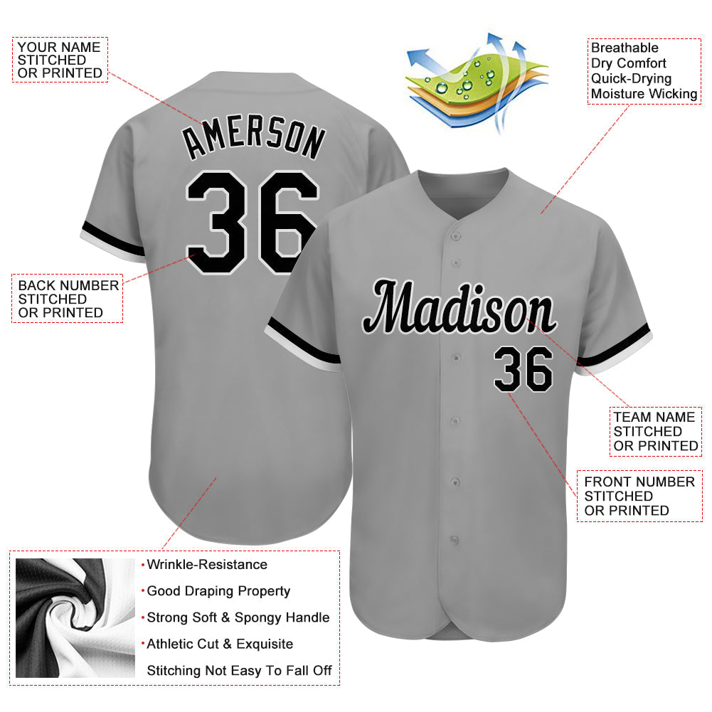 Custom Gray Black-White Authentic Baseball Jersey view 3