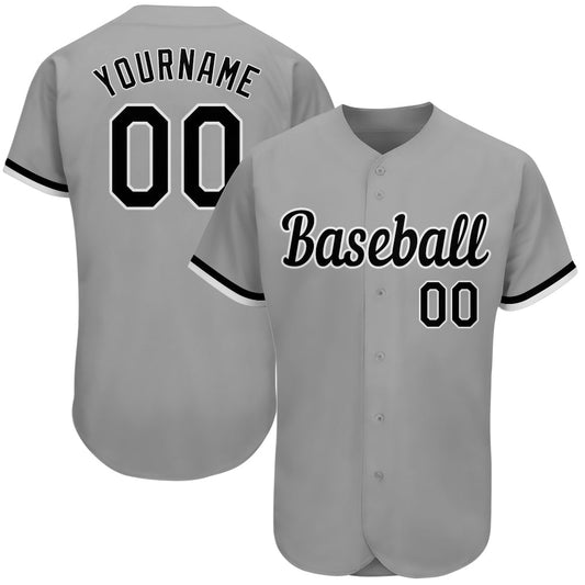 Custom Gray Black-White Authentic Baseball Jersey - Main View