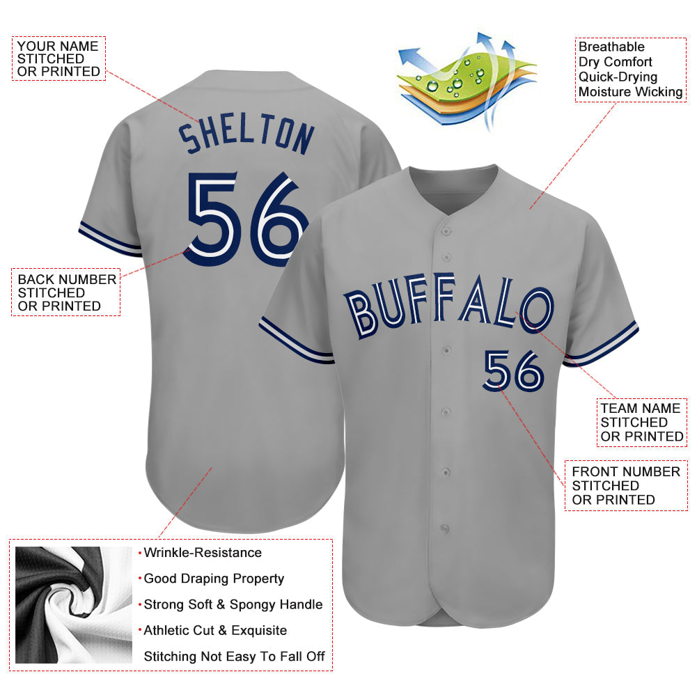 Custom Gray Royal-White Authentic Baseball Jersey view 3
