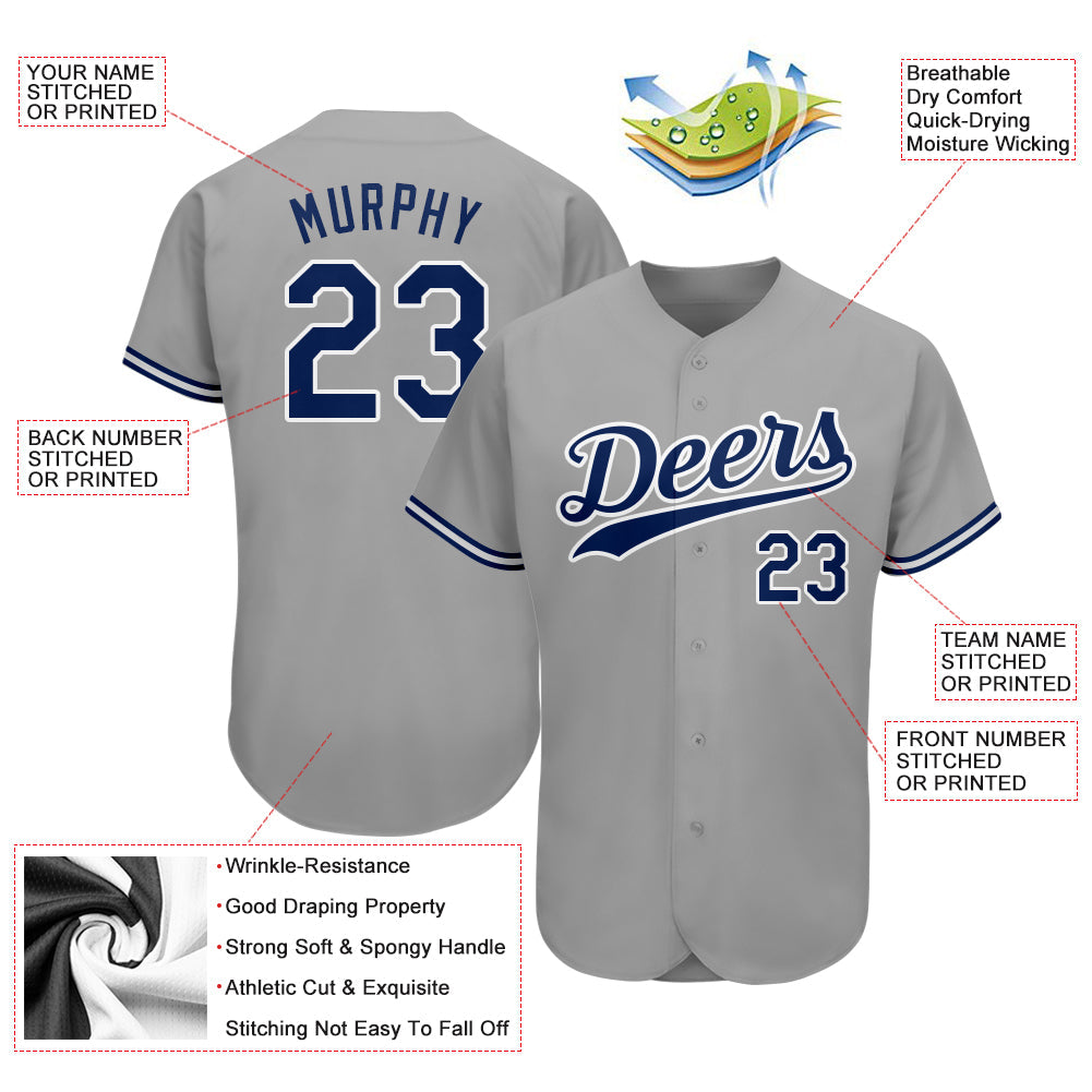 Custom Gray Royal-White Authentic Baseball Jersey view 3