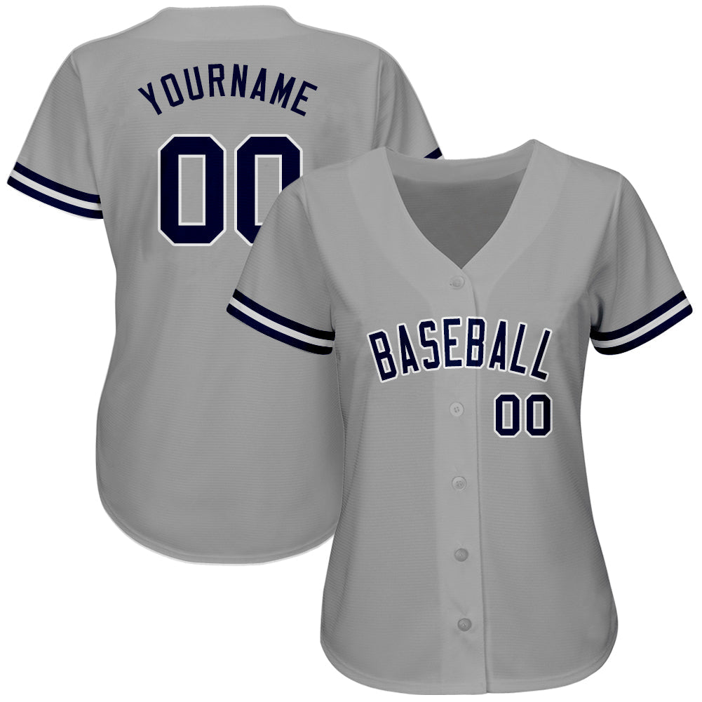 Custom Gray Navy-White Authentic Baseball Jersey view 2