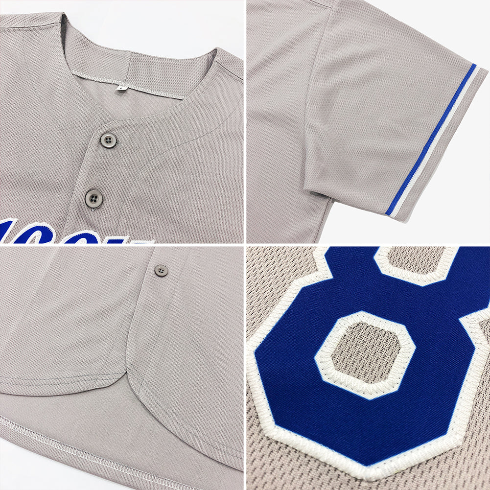 Custom Gray Navy-White Authentic Baseball Jersey view 6