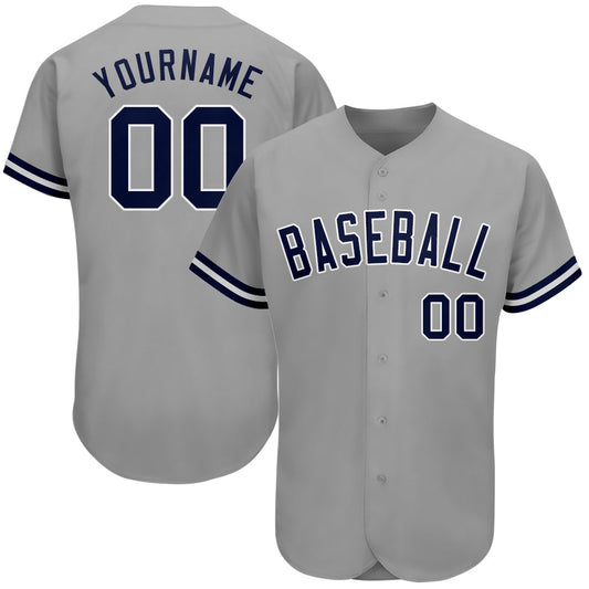 Custom Gray Navy-White Authentic Baseball Jersey - Main View