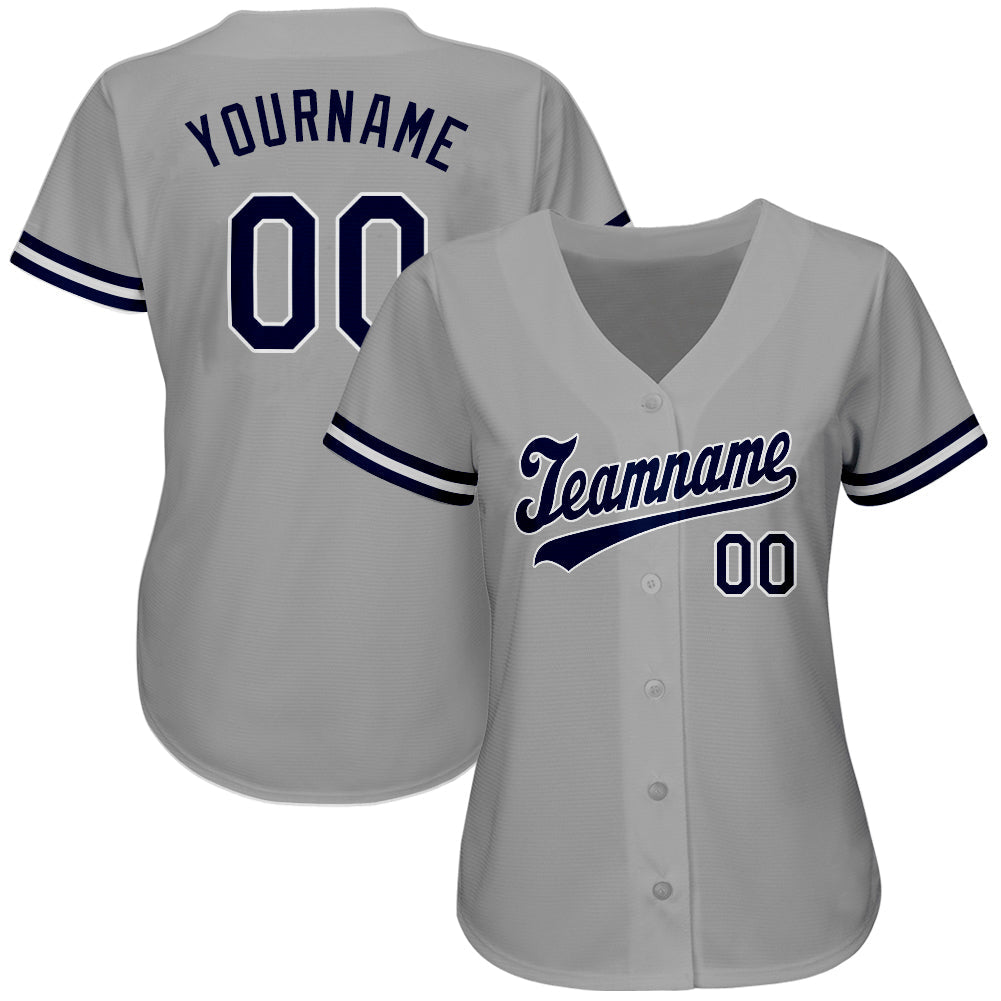 Custom Gray Navy-White Authentic Baseball Jersey view 2